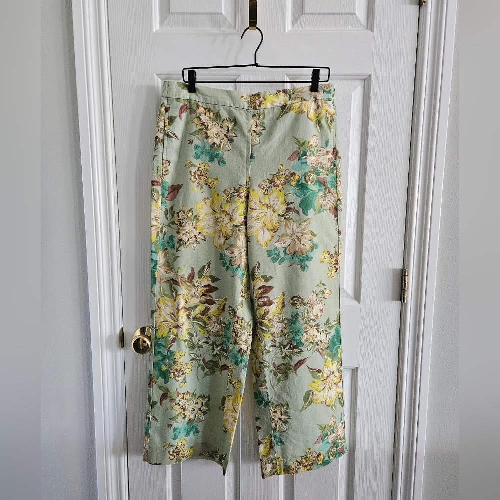 Talbots Light Mint Green Floral Wide-Leg Pants